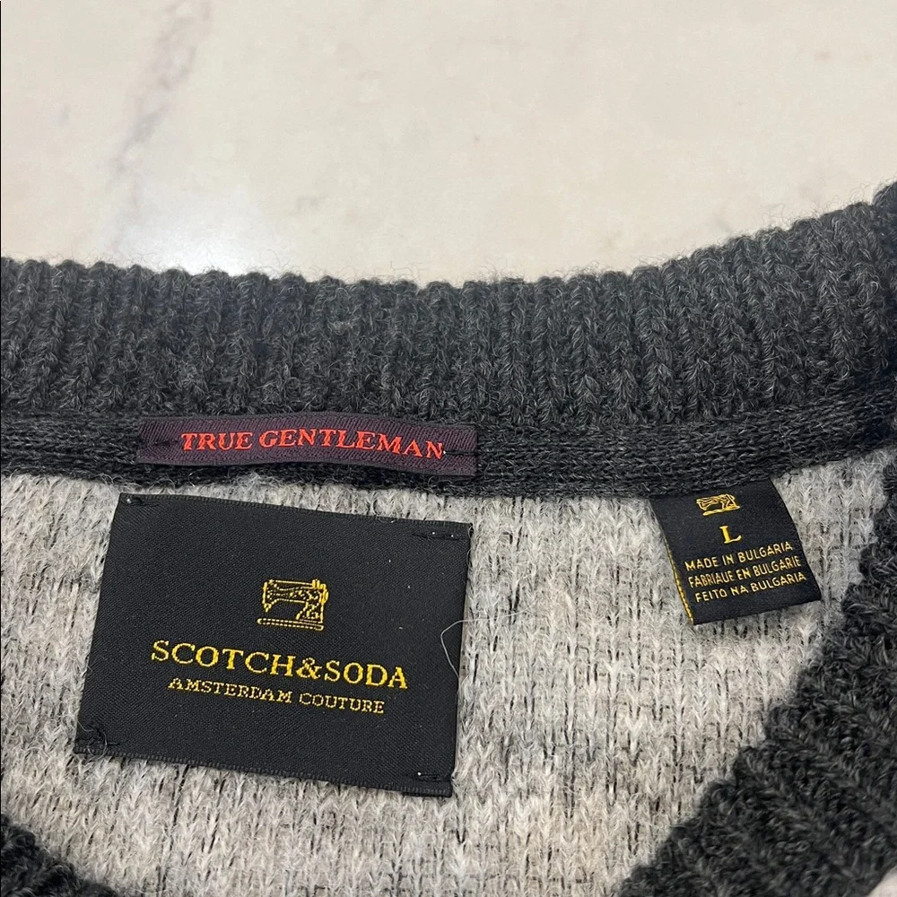 Scotch & Soda Gentleman Gray Nordic Crewneck‎ Wool Knit Sweater Couture Large